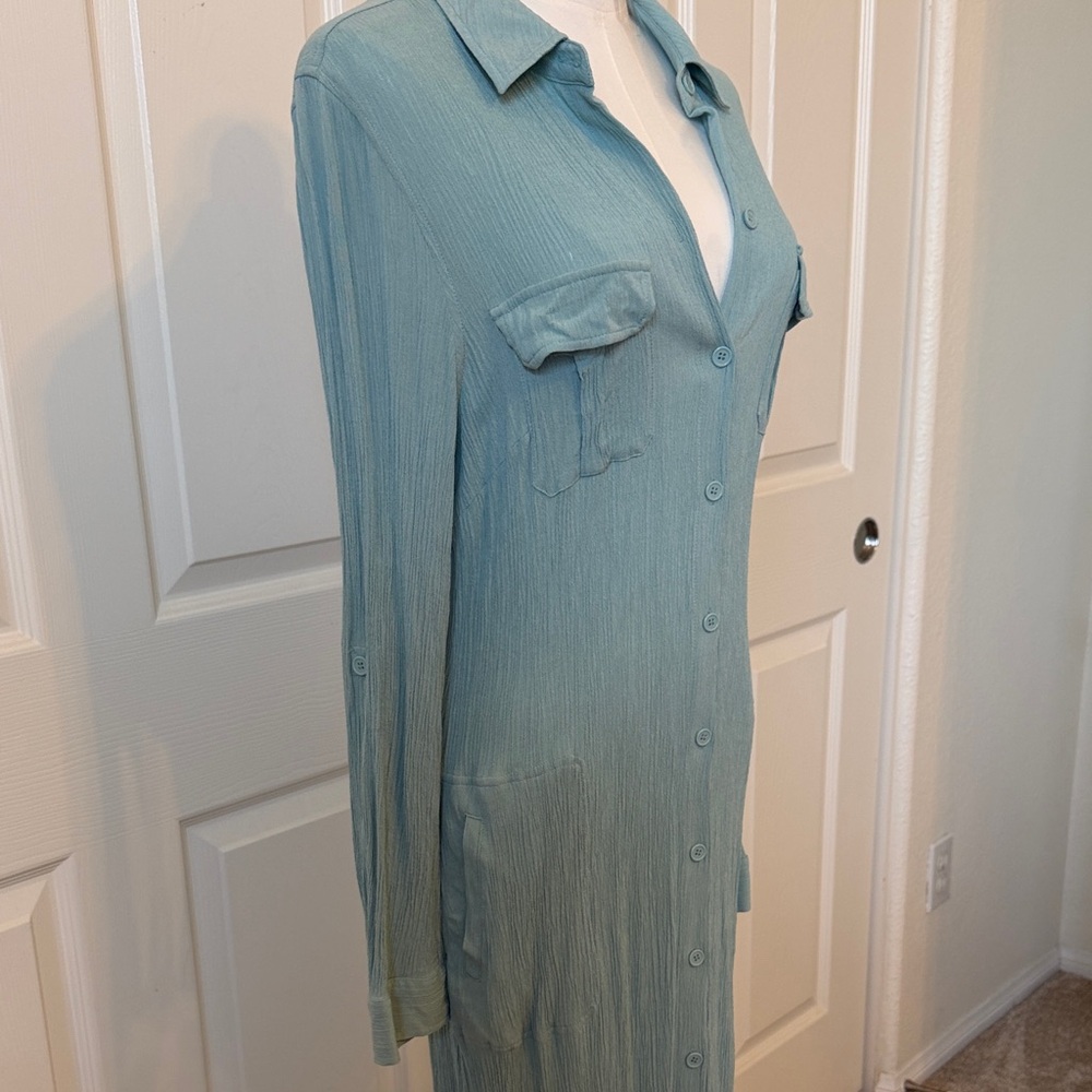 Soft Surroundings Gauzy Lightweight Maxi Shirt Dress Sea Foam Green Size M - Picture 3 of 9